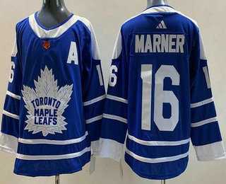 Mens Toronto Maple Leafs #16 Mitch Marner Blue 2022 Reverse Retro Authentic Jersey->->NHL Jersey